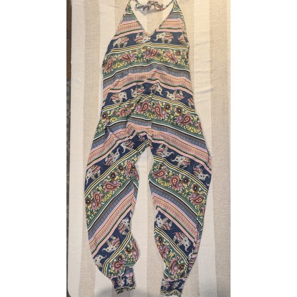 Buddha Pants Womens Halter Jumpsuit Sz M SAVANNAH HAREM JUMPER Pink Elephant - Picture 4 of 9